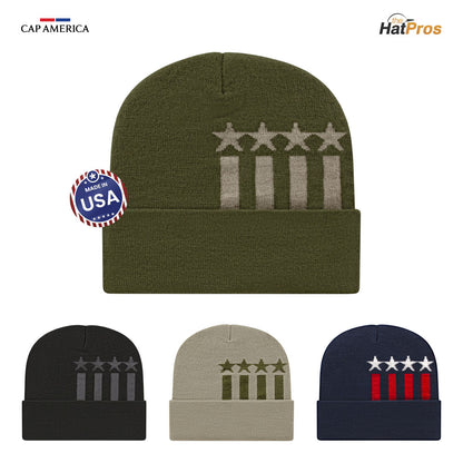Cap America RKSTAR12 Stars & Stripes Knit Cap with Cuff