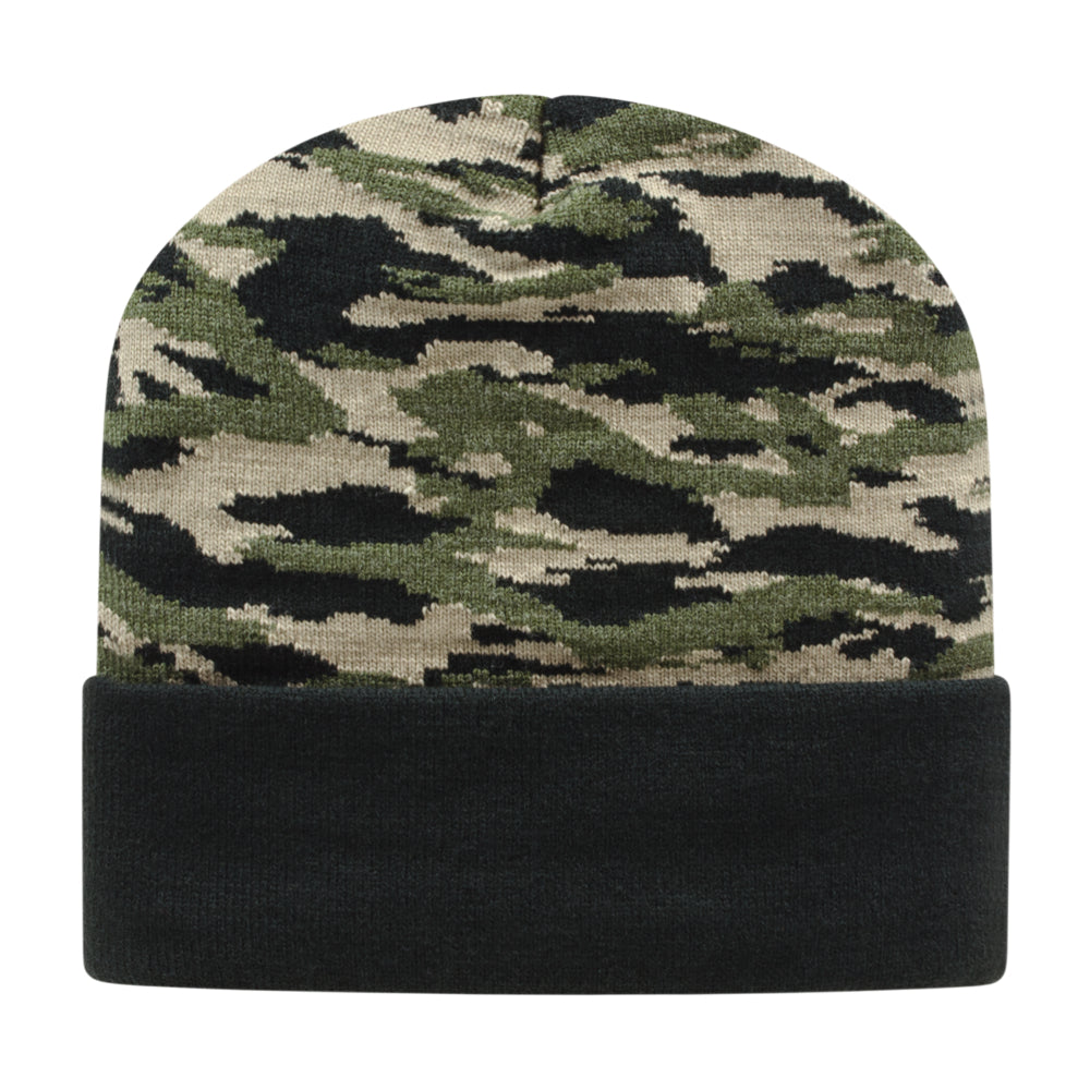 Cap America RKTC12 Vintage Tiger Camouflage Knit Cap with Solid Color Cuff
