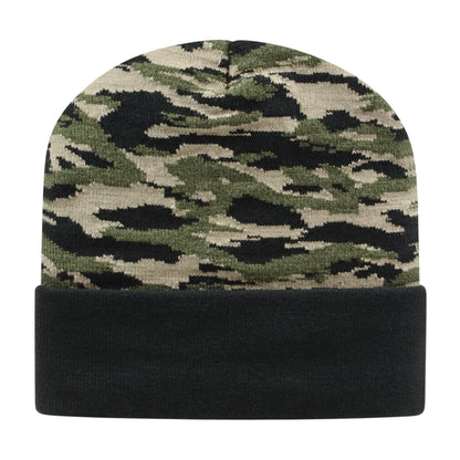 Cap America RKTC12 Vintage Tiger Camouflage Knit Cap with Solid Color Cuff